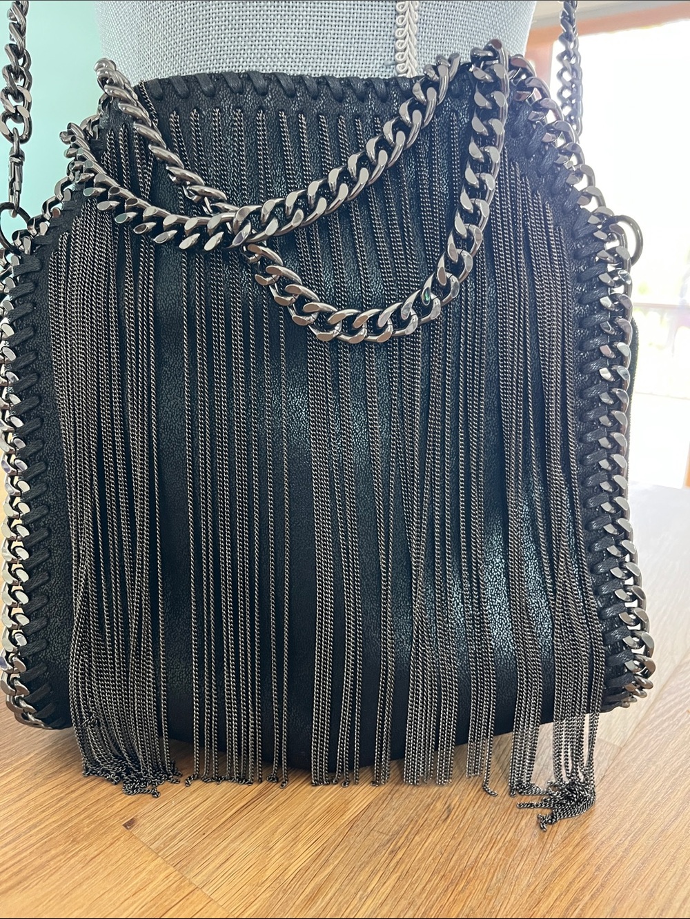Stella McCartney Black Metal Fringe Chain Crossbody Bag - Picture 2 of 7
